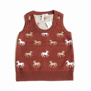 Janie & Jack 4 Horse Sweater Vest NWT Burnt Sienna